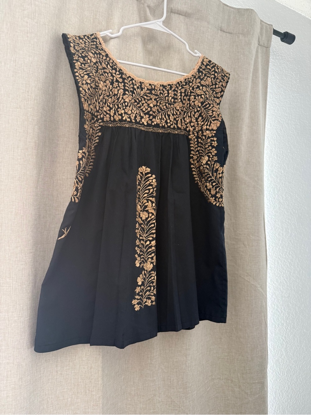 Mi Golondrina Black Sleeveless Tunic with Gold Embroidery
